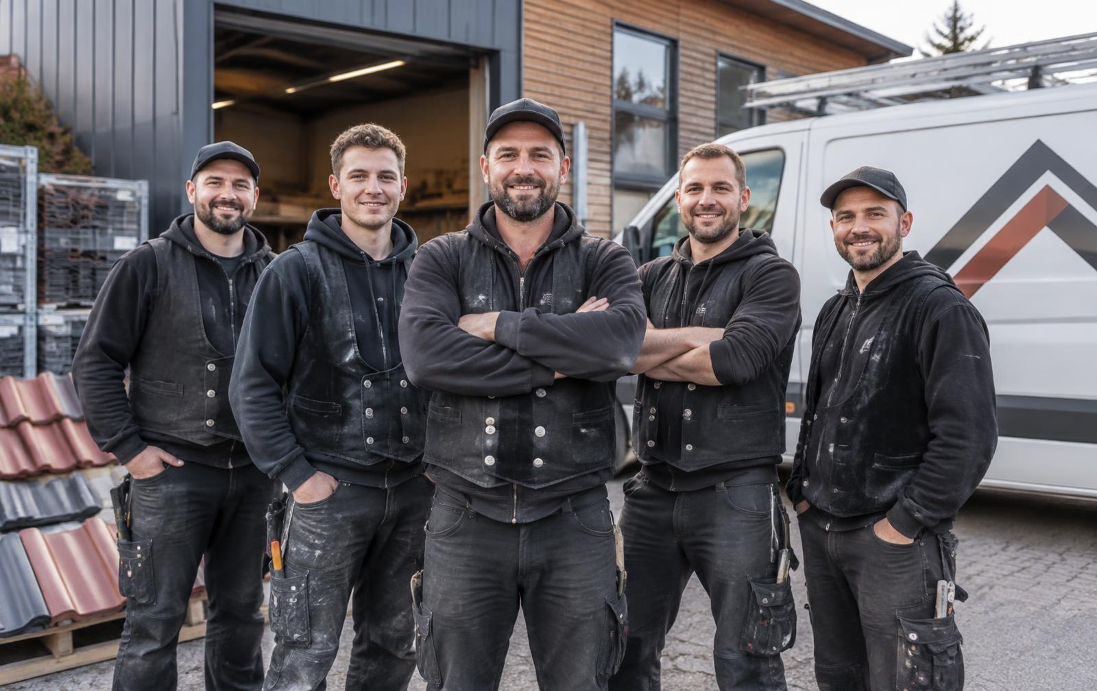 Team der Dachdeckerei vor dem Betriebshof